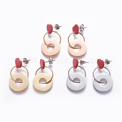 (vente d'usine de fêtes de bijoux) 304 boucles d'oreilles pendantes en acier inoxydable, de corail synthétique, coeur et beignet, couleur mixte, 34.5mm, pin: 0.7 mm