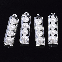 Ciondoli arilico trasparente, con perla in plastica imitazione abs, rettangolo, bianco, 39.5x11x9.5mm, Foro: 2 mm