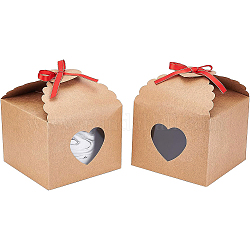 Confezione regalo in carta kraft benecreat, con finestra a cuore e nastro, decorazione di nozze, scatole pieghevoli, quadrato, Burlywood, 12.7x12.7x10cm