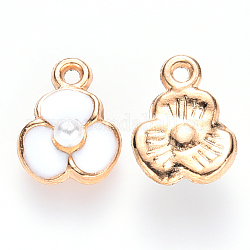 Alloy Enamel Charms, with ABS Plastic Imitation Pearl, Flower, Light Gold, White, 12x9x3.5mm, Hole: 1.4mm