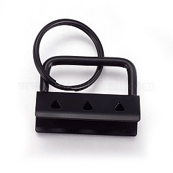 Porte-clés fendus en fer d'électrophorèse, accessoires de fermoir porte-clés, avec les embouts du ruban, noir, Fin: 24x32.5x14 mm, anneau: 24x2.5 mm