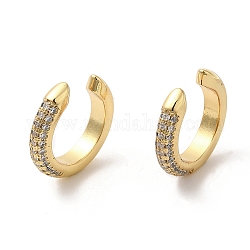 Rack Plating Brass Cuff Earrings with Cubic Zirconia, Lead Free & Cadmium Free, Real 18K Gold Plated, 15x16x3mm
