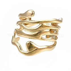 304 brazalete abierto ondulado de acero inoxidable, anillo hueco grueso para mujer, real 14k chapado en oro, nosotros tamaño 7 (17.3 mm)