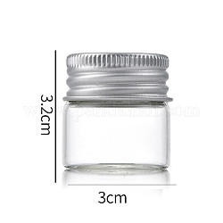 Botellas de vidrio transparente contenedores de abalorios, tubos de almacenamiento de cuentas con tapa de rosca y tapa de aluminio, columna, plata, 3x3 cm, capacidad: 12ml (0.41fl. oz)