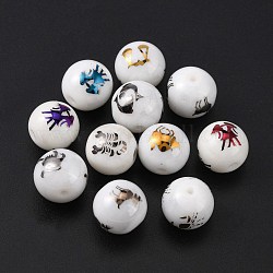Electroplate Glass Beads, Round with Constellations Pattern, Mixed Color Plated, Random Mixed Constellations, 10mm, Hole: 1.2mm