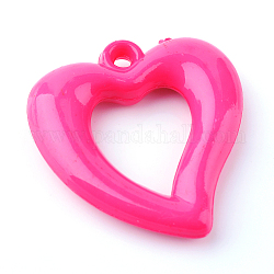 Opaque Acrylic Pendants, Heart, Deep Pink, 30x28x5.5mm, Hole: 2mm, about 269pcs/500g