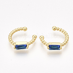 Boucles d'oreilles manchette laiton zircon, or, bleu, 10x3mm