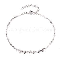 304 Stainless Steel Dolphin Link Anklets with Cable Chains, Stainless Steel Color, 9 inch(22.7cm)
