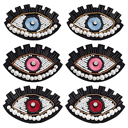 AHANDMAKER 6 Pcs Eye Beaded Patches for Clothes, 3 Colors Large Evil Eye Sequined Patch Sew on Rhinestone Pearl Beaded Applique Motif Applique Badge for Clothes Jackets Jeans Bags Hats