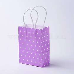 Sacs en papier kraft, avec poignées, sacs-cadeaux, sacs à provisions, rectangle, motif de points de polka, violet, 27x21x10 cm
