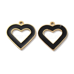 Ion Plating(IP) 304 Stainless Steel Pendants, with Enamel, Heart Charm, Golden, 17x16x1.5mm, Hole: 1.4mm