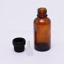 Botellas de vidrio, con tapas de abs y tapón de pp, envases cosméticos líquidos esencia de perfume, coco marrón, 3.25x8.65 cm, tapón de plástico: 26.5x13 mm, capacidad: 30ml (1.01 fl. oz)