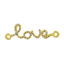 Love Alloy Grade A Rhinestone Links for Valentine's Day, Crystal, Golden, 12x38x2.5mm, Hole: 2mm