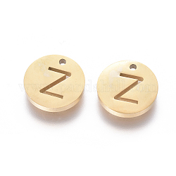 Ion Plating(IP) 304 Stainless Steel Charms, Flat Round with Letter, Golden, Letter.Z, 10x1.5mm, Hole: 1mm