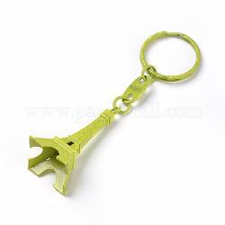 Legierung Schlüsselbund, mit Eisenring, Eiffelturm, gelb-grün, 98 mm
