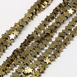 Electroplate non magnetici ematite sintetico fili di perline, stella, grado a, oro placcato, 4x4x2mm, Foro: 1 mm, circa 117pcs/filo, 16 pollice