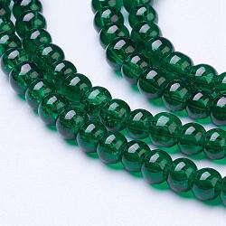 Spray dipinto vetro crackle fili di perline, tondo, verde scuro, 4mm, Foro: 1.1~1.3 mm, circa 200pcs/filo, 31.4 pollice