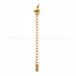 304 Stainless Steel Chain Extender, Cadmium Free & Nickel Free & Lead Free, with Clasps and Tiny Rectangle Charm, Golden, 50mm, Hole: 2.5mm