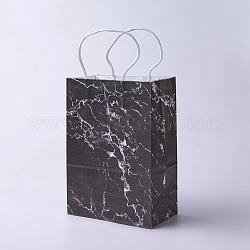 Sacs en papier kraft, avec poignées, sacs-cadeaux, sacs à provisions, rectangle, motif de texture de marbre, noir, 33x26x12 cm