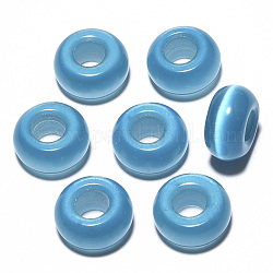 Katzenauge europäischen Perlen, Großloch perlen, Rondell, Stahlblau, 14x7 mm, Bohrung: 5~6 mm
