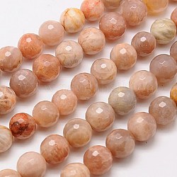 Natural Sunstone Strands, Faceted, Round, Sandy Brown, 14mm, Hole: 1mm, about 28pcs/strand, 15.75inch