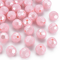 Perles acryliques opaques, facette, ronde, rose, 9.5mm, Trou: 2mm, environ 1050 pcs/500 g