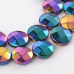 Galvanisieren unmagnetische synthetischen Hämatit flachen runden Perle Stränge, facettiert, Multi-Farbe plattiert, 10x4 mm, Bohrung: 1 mm, ca. 37 Stk. / Strang, 15.35 Zoll
