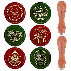 CRASPIRE Christmas Wax Seal Stamp Set, 6PCS Removable Sealing Brass Stamp Heads with 2pcs Wooden Handles Christmas Retro Sealing Stamp for Gift Party Invitation Greeting Card