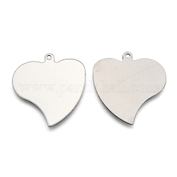 201 corazón de acero inoxidable estampado colgantes de etiqueta en blanco, color acero inoxidable, 42x40x1mm, agujero: 3 mm
