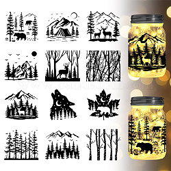 GLOBLELAND 12Pcs Forest Animals Silhouette Jar Cutouts Stickers Window Stickers Mountain ad Trees Plastic Silhouette Wall Stickers Lamp Clings Decals Glass Sticker Decorations Art Mural Home Decor