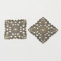 Accessori filigrana in ottone vintage, quadrato, bronzo antico, 31x31x1mm
