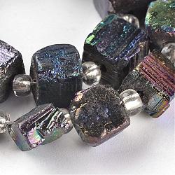 Nuggets galvani natürliche Pyrit Perlen Stränge, Multi-Farbe plattiert, 7~12x7~10x6~12 mm, Bohrung: 1~1.5 mm, ca. 15~18 Stk. / Strang, 7.5~7.9 Zoll