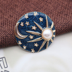 Broche émail ronde plate bleu marine, insigne en alliage plaqué or clair pour vêtements foulard corsage, motif en étoile, 40mm