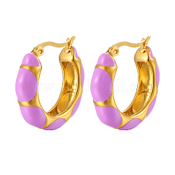 304 Stainless Steel Enamel Hoop Earrings for Women, Ring, Real 18K Gold Plated, 26x7mm