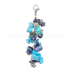 Décorations de pendentif en perles de lapis-lazuli naturel et de turquoise synthétique, Fermoirs mousquetons en 304 acier inoxydable, 66~69mm