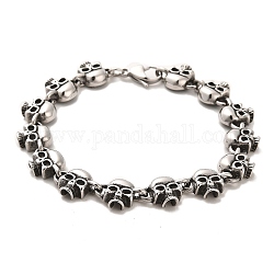304 pulseras de cadena de enlace cráneo de acero inoxidable, plata antigua, 8-3/8 pulgada (21.4 cm)