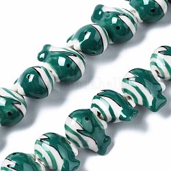 Handmade Porcelain Ceramic Beads Strands, Famille Rose Style, Whale, Teal, 14~15x19~20x12~13mm, Hole: 1.5mm, about 23pcs/strand, 12.2 inches(31cm)