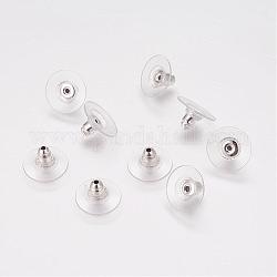 Brass Bullet Clutch Earring Backs, with Plastic Pads, Ear Nuts, Silver Color Plated, 12x7mm, Hole: 1mm