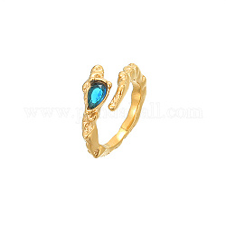 Золотое открытое кольцо-манжета из нержавеющей стали, с каплевидным стеклом, синие, размер США 6 (16.5 мм)