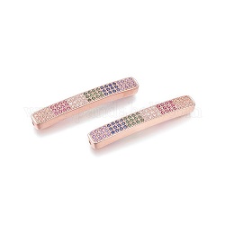 Perline zirconi micro pave  in ottone, piombo & cadimo libero, placcato di lunga durata, rettangolo, colorato, oro roso, 36x5x3mm, Foro: 1 mm