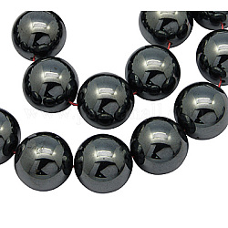 Chapelets de perles en hématite synthétique sans magnétiques, ronde, noir, 14mm