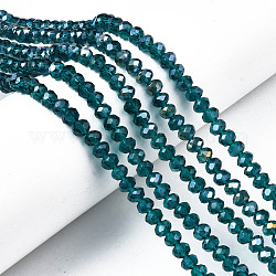 Chapelets de perles en verre électroplaqué, de couleur plaquée ab , facette, rondelle, sarcelle, 6x5mm, Trou: 1mm, Environ 85~88 pcs/chapelet, 16.1~16.5 pouce (41~42 cm)