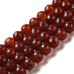 Perles en pierres gemme, agate naturel, naturel, ronde à facettes, teinte, selle marron, environ 8 mm de diamètre, Trou: 1mm, 49 pcs/ brin, 15 pouce