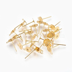 304 Stainless Steel Stud Earring Settings, with Loop, Golden, 12x6mm, Hole: 1mm, Pin: 0.4mm, Tray: 6mm
