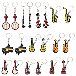 Ahandmaker 20 porte-clés instrument de musique, 10 styles silicone instrument de musique pendentifs musique guitare violon piano breloques avec porte-clés en métal pour musique cadeaux cadeaux sac à dos décor