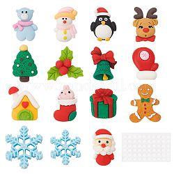 BENECREAT 30Pcs 15 Styles Christmas Theme Resin Slime Charms, Flatback Assorted Button Santa Tree Snowman Bell Cartoon with 60Pcs Acrylic Double-Sided Glue Point Dots for DIY Crafts Making
