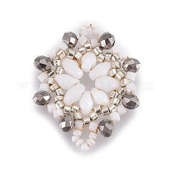 Liens de perles de rocaille japonaises miyuki & toho, motif de tissage, fleur, blanc, 24~25.6x19~19.2x3.2~3.6mm, Trou: 1.5~1.6mm
