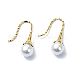 Ion Plating(IP) 304 Stainless Steel Dangle Earrings, with Round Plastic Pearl, Golden, 27~27.5x8mm
