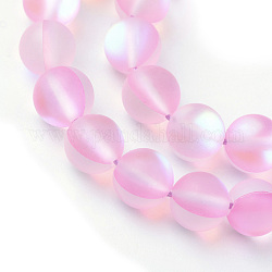 Chapelets de perles en pierre de lune synthétique, perles holographiques, teinte, mat, ronde, rose, 6mm, Trou: 1mm, Environ 60~62 pcs/chapelet, 14~15 pouce