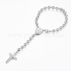 Bracelets avec breloque en 304 acier inoxydable, avec croix crucifix et ovale avec pendentifs vierge marie, pour Pâques, couleur inoxydable, 7-7/8 pouce (200 mm), 6mm